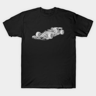 White Formula 1 Car Blueprint Sketch Art T-Shirt